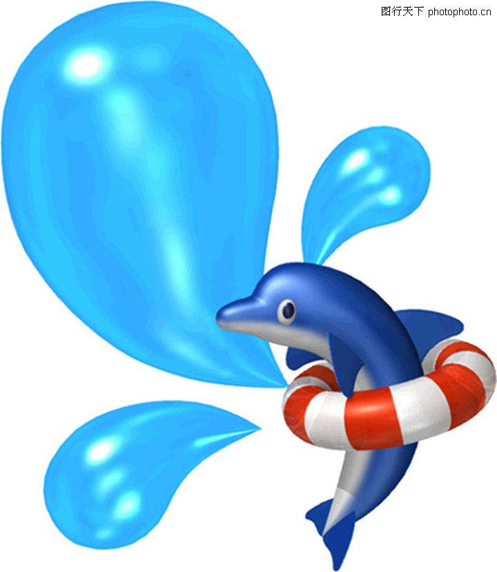 卡通人物0104-卡通人物图-漫画卡通图库-三滴水救身圈海豚