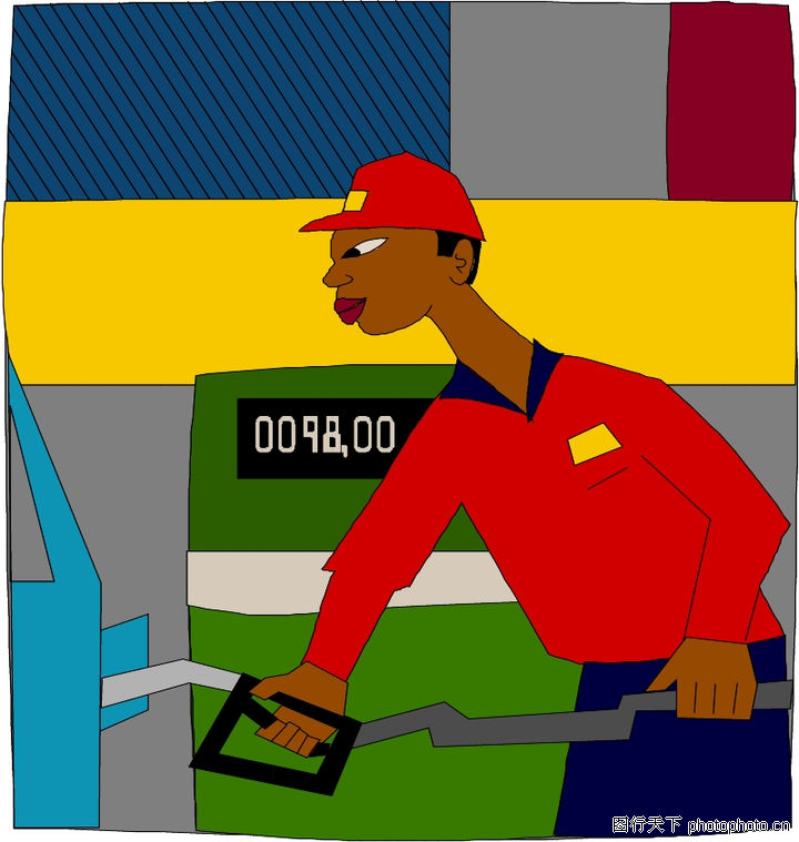 职业男性0031-职业男性图-漫画卡通图库-加油站加油人员红色制服