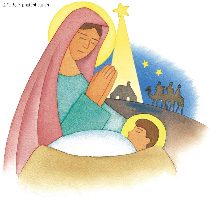 圣教0127-圣教图-标题插画图库-祷告 夜晚 头巾