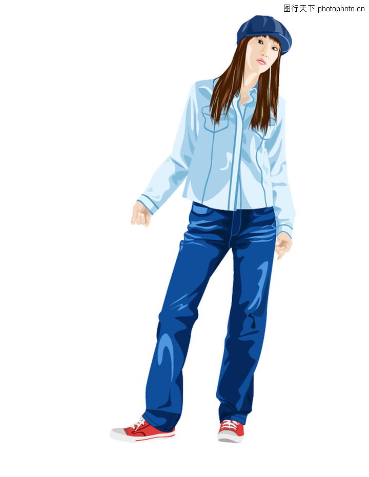 休闲0009-人物休闲图-卡通人物图库-戴帽子美