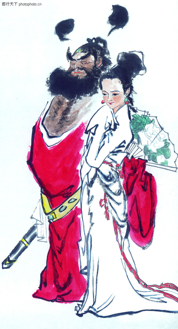 中国国画,将军+<em>侍女</em>