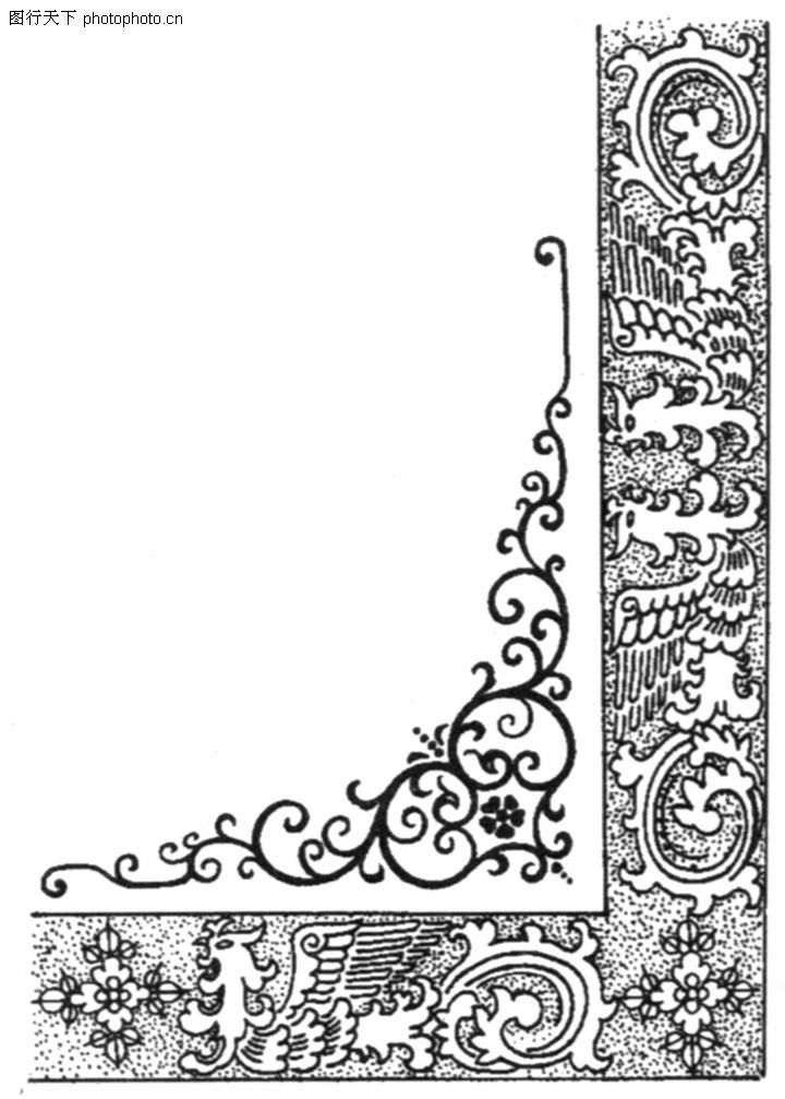 凤纹0275-凤纹图-中国民间艺术图库-角隅缠枝纹波浪