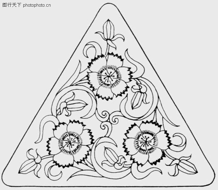 叶子构成的三角形图案设计图片; 石竹花朵花蕾和叶子构成的三角形图案