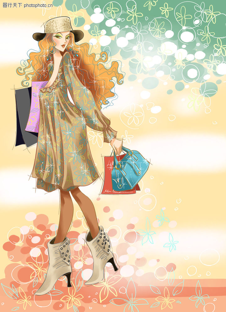 时尚<em>女人</em>0003-时尚<em>女人</em>图-彩绘人物情景模板图