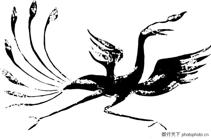 失量古典图案,中国古典画,黑白 翅膀 孔雀,失量古典图案0083图片