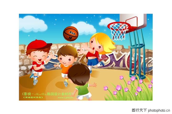 童运动会0048-儿童运动会图-人物图库-篮球 争