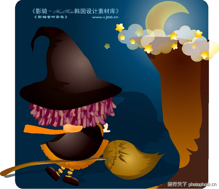 可爱小女孩,人物,夜晚 星云 扫把,可爱小女孩0233