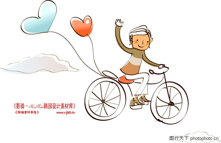 线条风商务故事0077-线条风商务故事图-人物图库-简单线条自行车心形气球